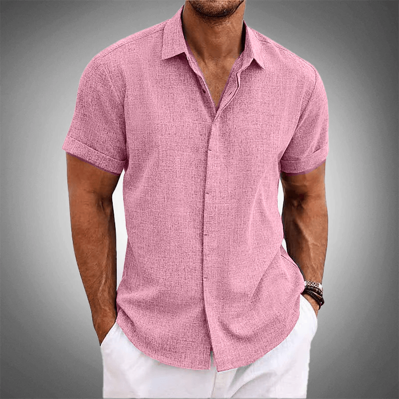 Camisa Manga Curta OLIVER 70% Linho + Relógio de Brinde