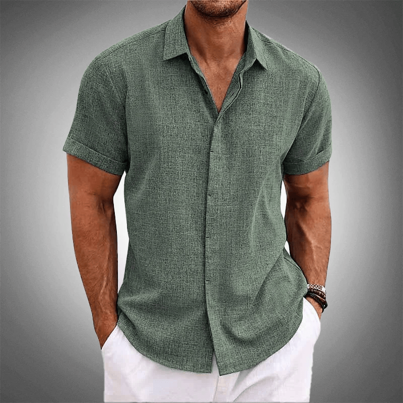 Camisa Manga Curta OLIVER 70% Linho + Relógio de Brinde